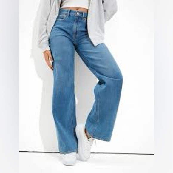 American Eagle Outfitters Pants - American Eagle Favorite Boyfriend Lowrise Wideleg Stretch Blue Jean, 12S
